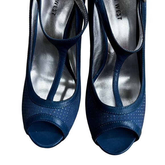 Nine West Eastbound high heels1/2” platform leather 4” heel perforated & patent - Picture 10 of 11